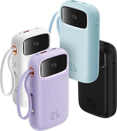 Портативные зарядные устройства Baseus Qpow2 Dual-Cable Digital Display Fast Charge Power Bank 22.5W 10000mAh (голубой)