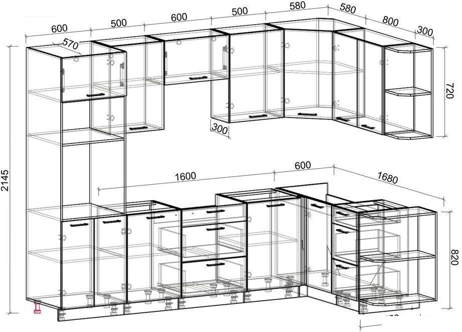 Готовая кухня Интерлиния Мила Лайт 1.68x2.8 правая без столешницы (серебристый/антрацит)