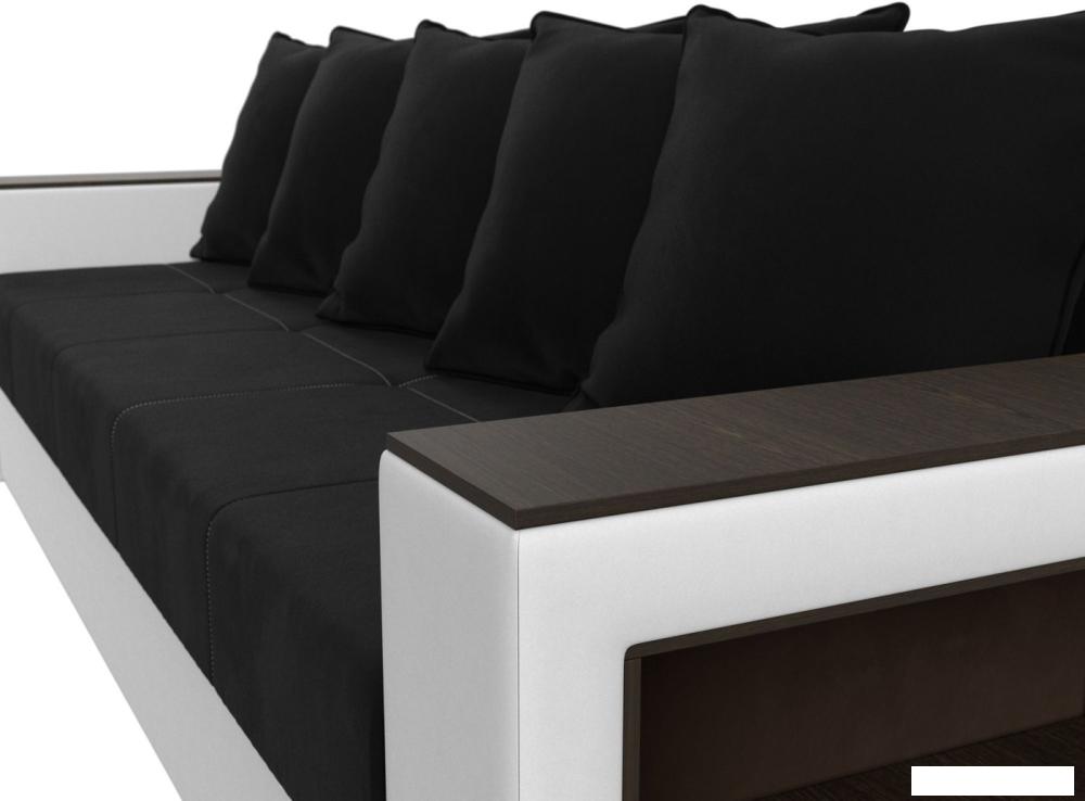 Диваны Лига диванов Дубай лайт полки справа 114330 (микровельвет черный/экокожа белый)