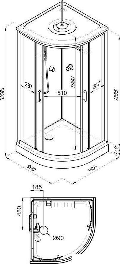 Душевая кабина Triton Прайм-Блэк М3 90х90А