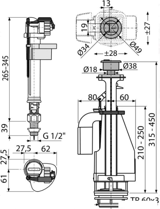Комплект арматуры Alcaplast SA08ASK 1/2"