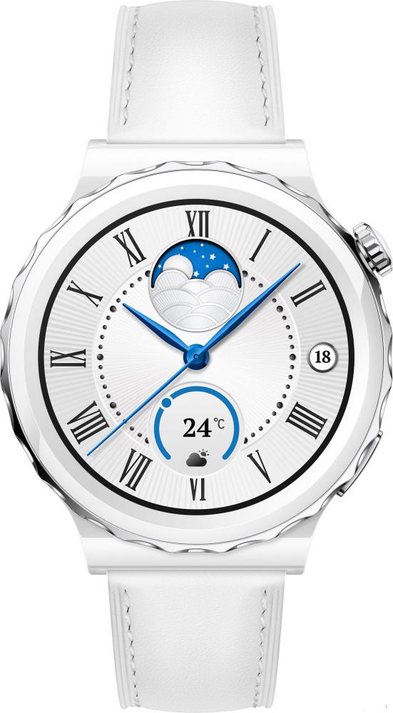 Умные часы Huawei Watch GT 3 Pro Ceramic 43 мм (белый/кожа)