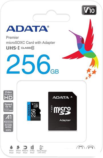 Карта памяти ADATA Premier AUSDX256GUICL10A1-RA1 microSDXC 256GB (с адаптером) Карта памяти ADATA Premier AUSDX256GUICL10A1-RA1 microSDXC 256GB (с адаптером)