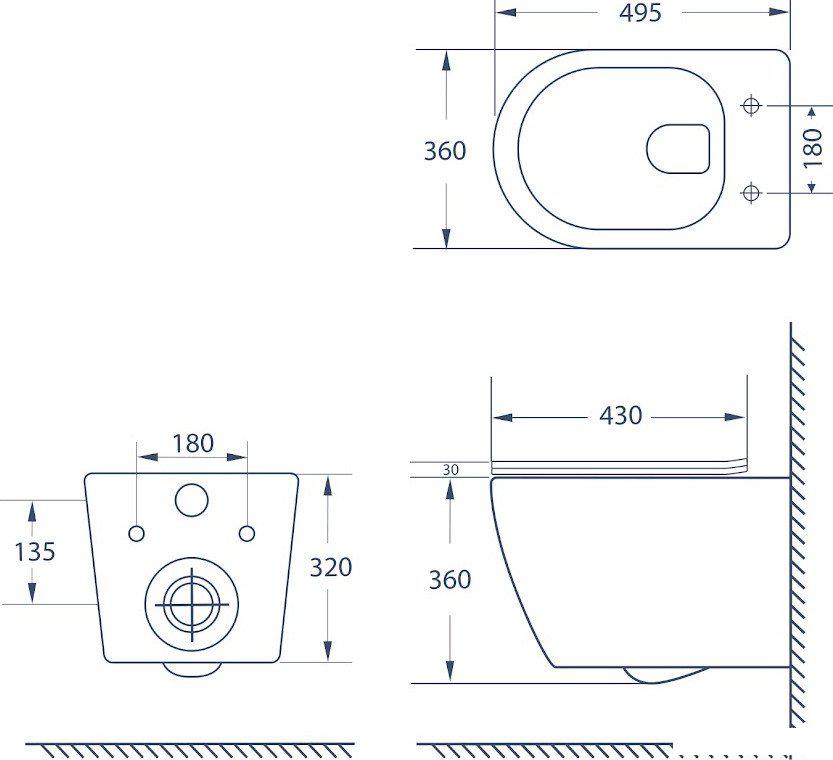 Унитазы Lauter Augsburg с жестким сиденьем Soft Close 21109EC (черный матовый, скрытое крепление)