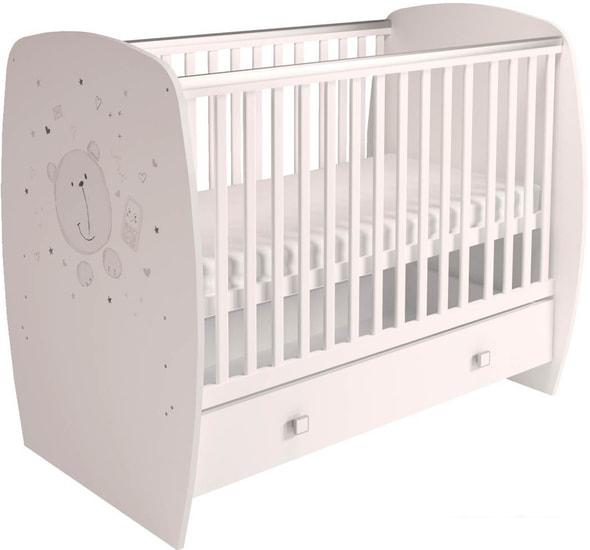 Классическая детская кроватка Polini Kids French 710, Teddy, с ящиком (белый)