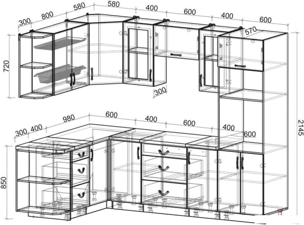 Готовая кухня Интерлиния Мила Крафт 1.68x2.6 правая (дуб английский)
