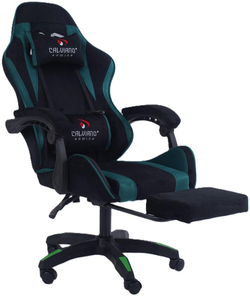 Игровое (геймерское) кресло Calviano 1584 (велюр, черный/зеленый)