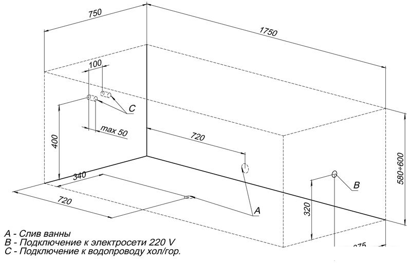 Ванна Aquanet Bright 175x75 (с каркасом и экраном)