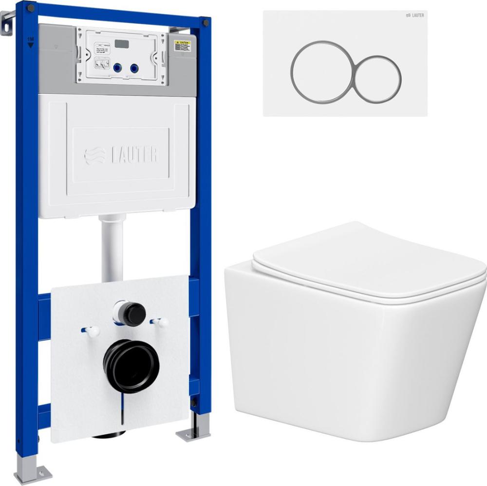 Унитаз подвесной Lauter Square 214903 с кнопкой 219702E (круглая, белый)