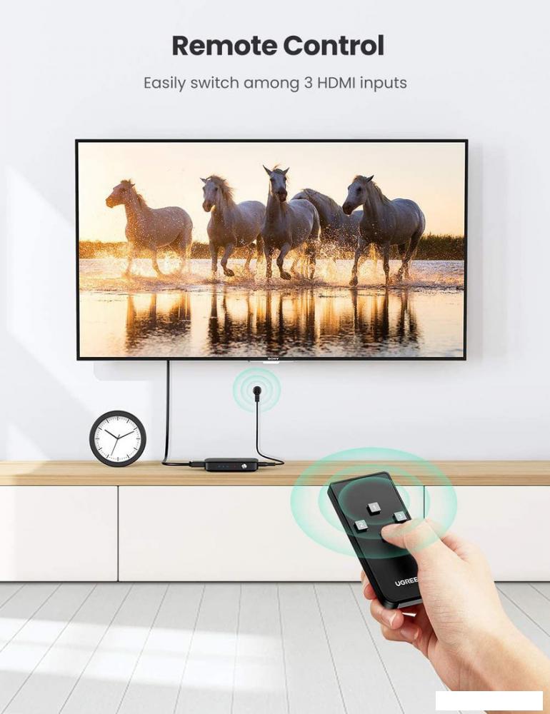 Переключатель Ugreen CM332 80125 4 x HDMI (с пультом ДУ, черный)
