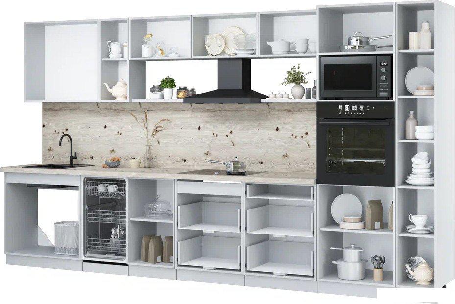 Готовая кухня Интерлиния Мила Лайт 3.8-ПМ3 (белый платинум/дуб золотой/белый гранит)