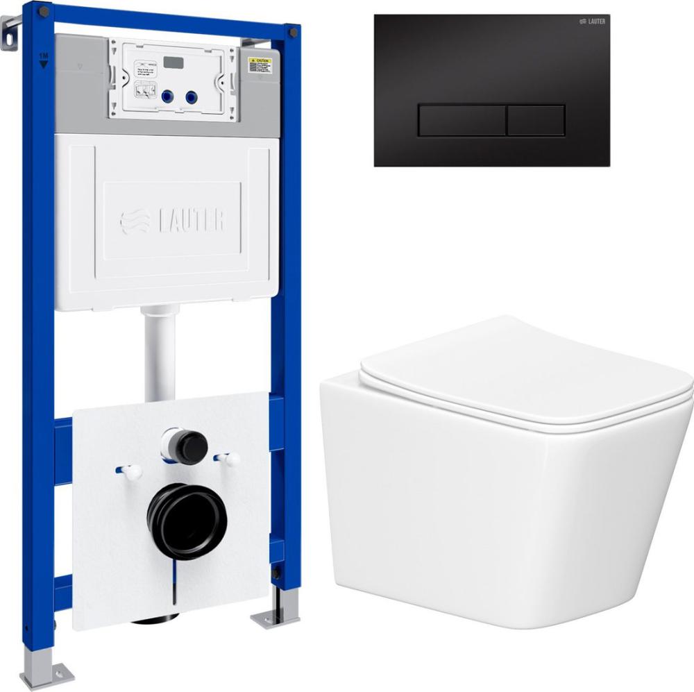 Унитаз подвесной Lauter Square 214903 с кнопкой 219704HD (узкая, черный)