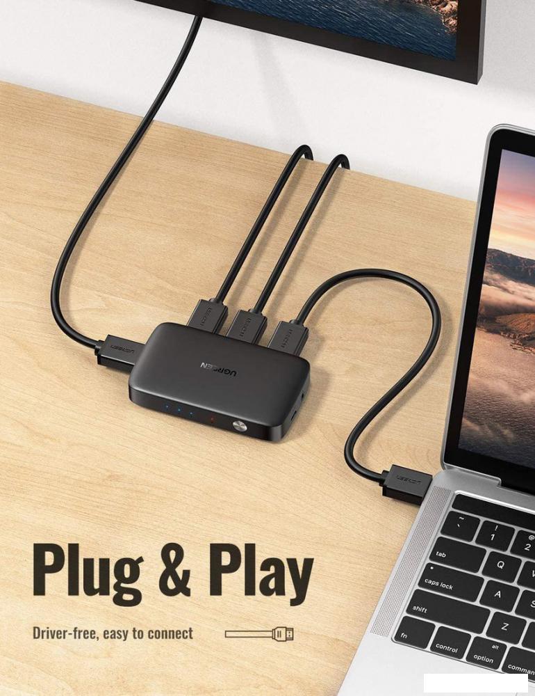 Переключатель Ugreen CM332 80125 4 x HDMI (с пультом ДУ, черный)