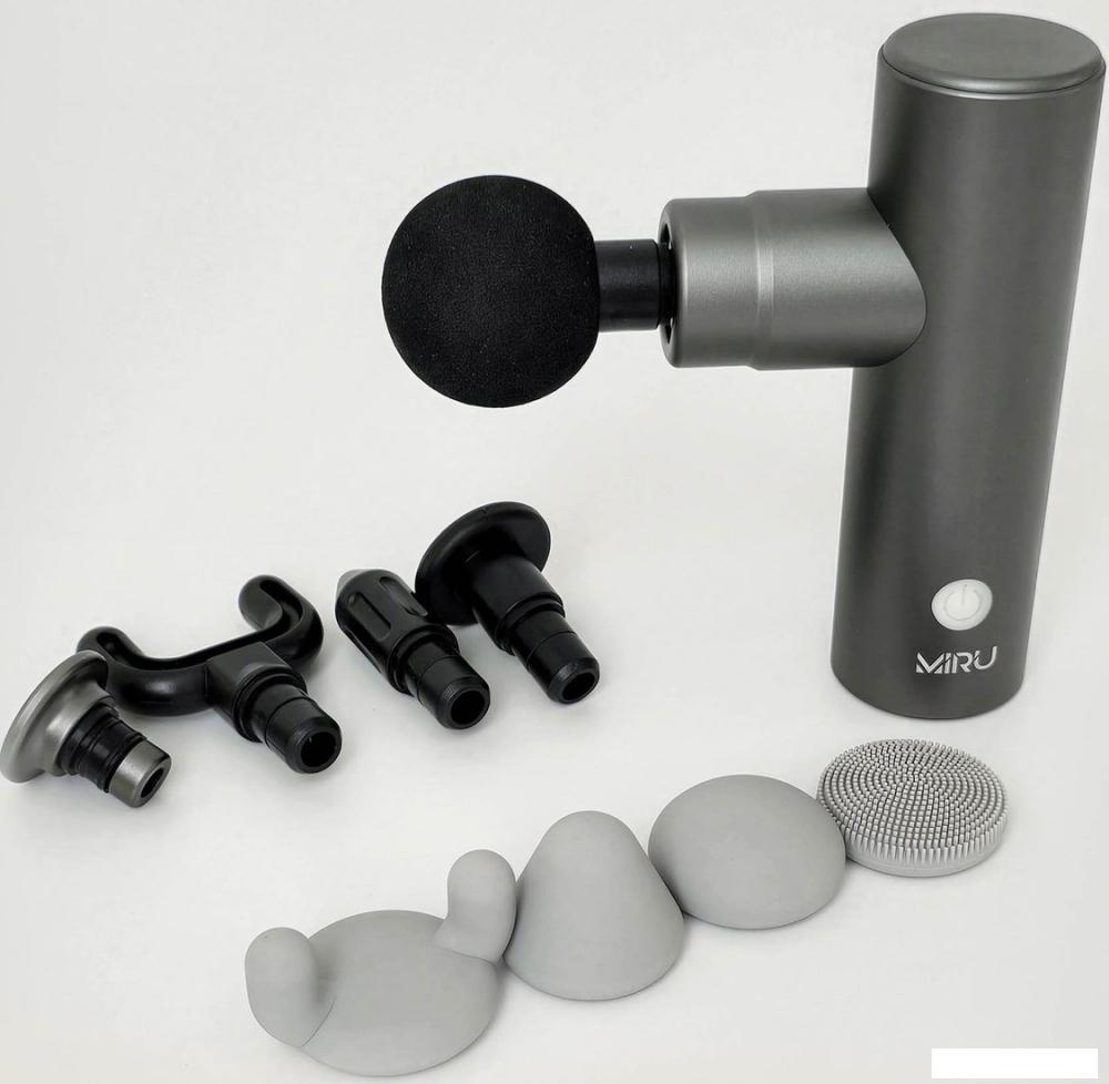 Перкуссионный массажер Miru BM-18 (8 насадок, серый)