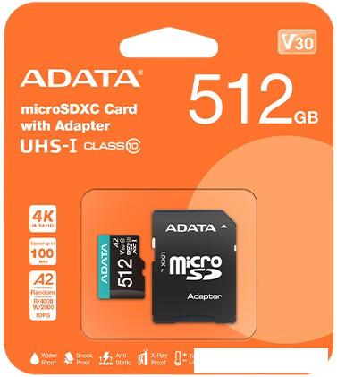 Карта памяти ADATA Premier AUSDX512GUICL10A1-RA1 microSDXC 512GB (с адаптером) Карта памяти ADATA Premier AUSDX512GUICL10A1-RA1 microSDXC 512GB (с адаптером)