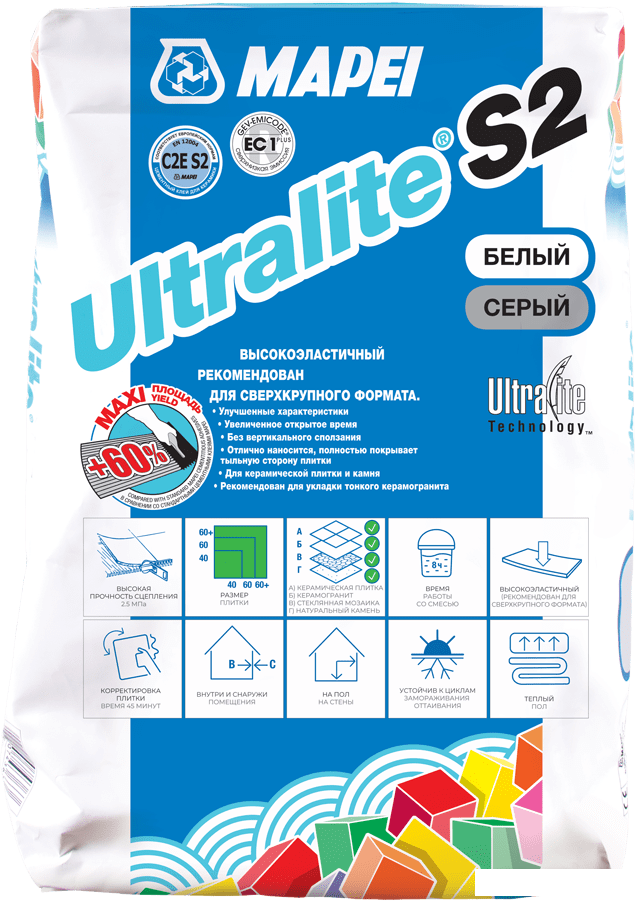 Клей для плитки Mapei Ultralite S2 (15 кг, серый)