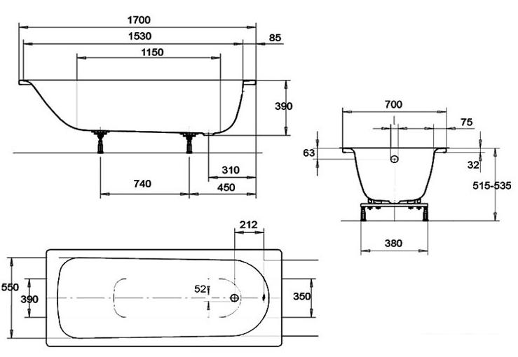 Ванна Kaldewei Eurowa 170x70 (с ножками)