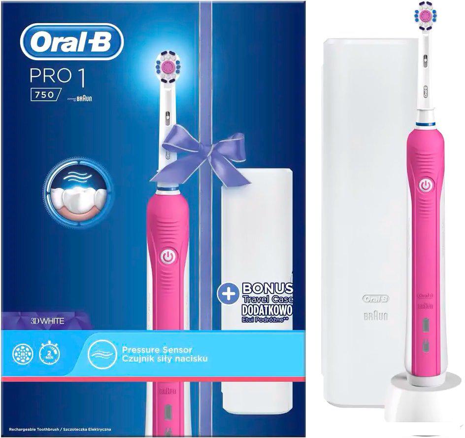 Электрические зубные щетки и ирригаторы Oral-B Pro 1 750 3D White D16.513.1UX (розовый)