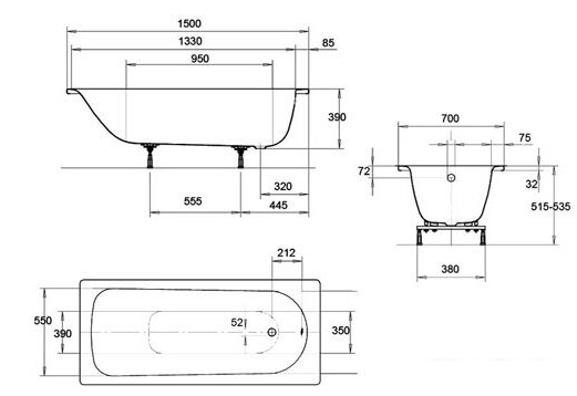 Ванна Kaldewei Eurowa 170x70 (с ножками)