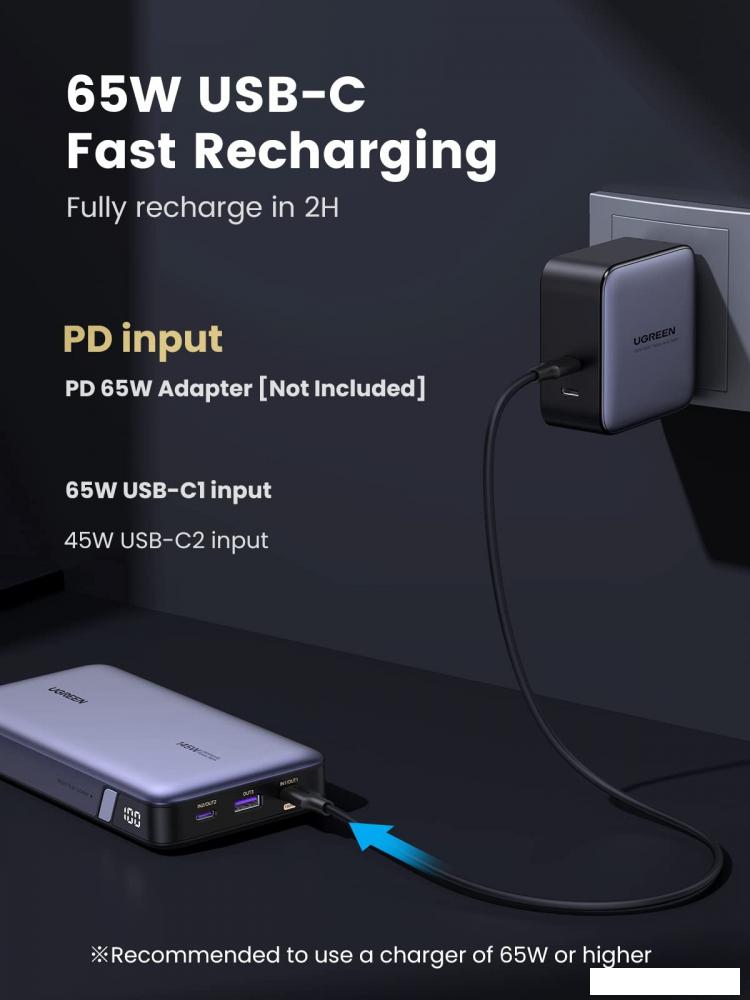 Внешний аккумулятор Ugreen PB205 25000mAh (серый)