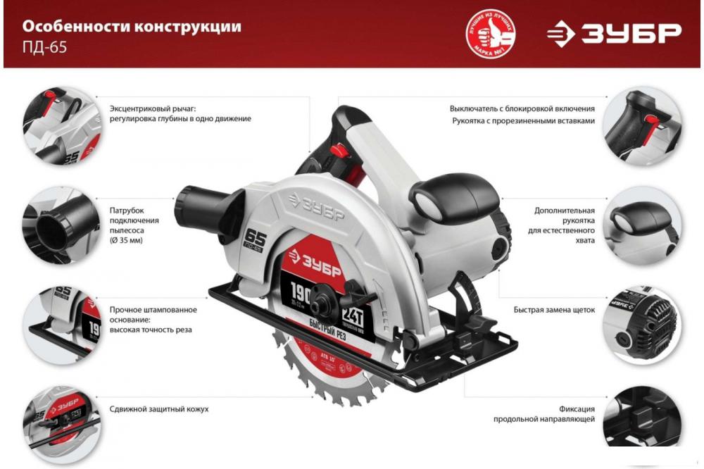 Дисковая (циркулярная) пила Зубр ПД-65