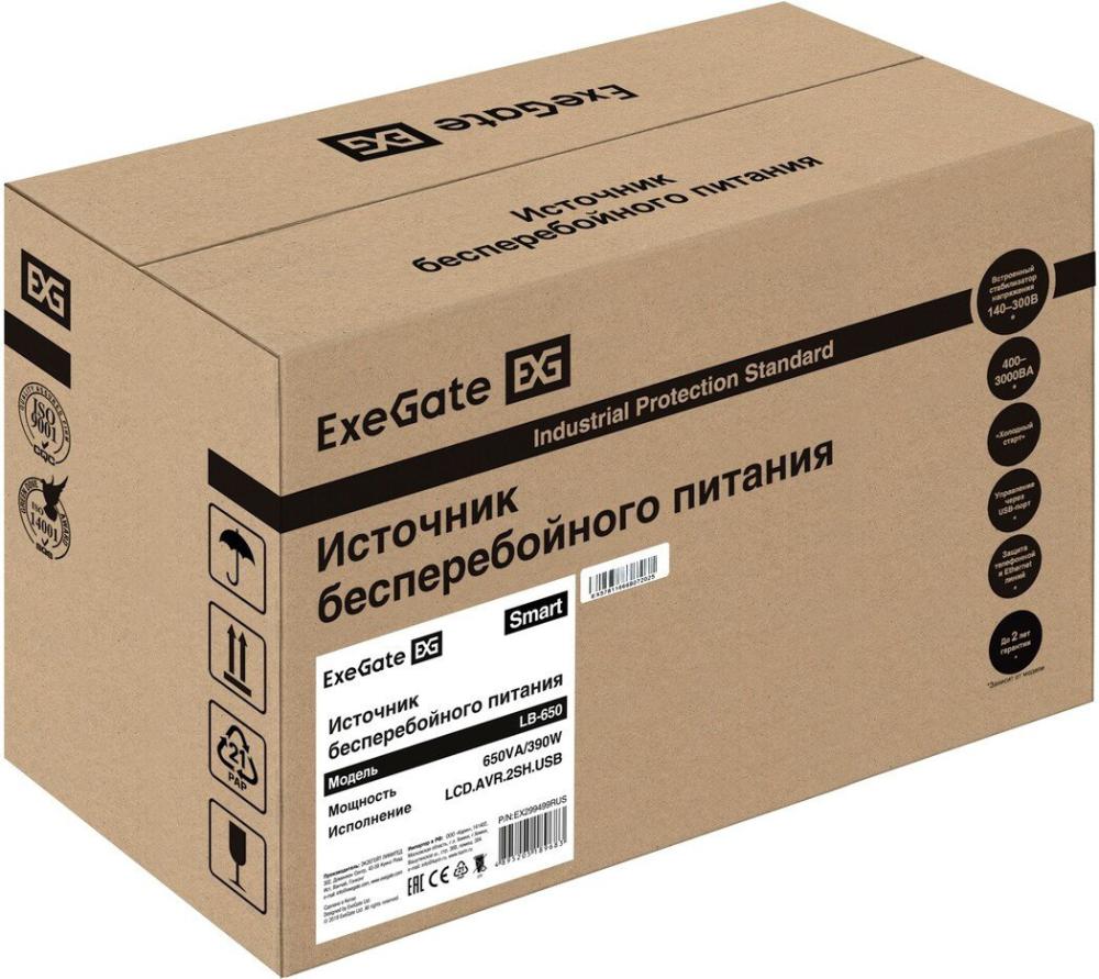 Источник бесперебойного питания ExeGate Smart LB-650.LCD.AVR.2SH.USB
