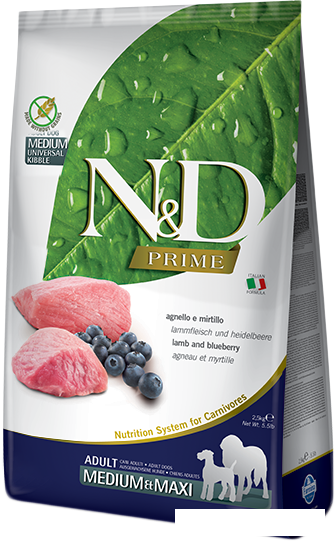 Сухой корм для собак Farmina N&amp;D Prime Lamb&amp;Blueberry Adult Medium&amp;Maxi с ягненком и черникой (12 кг)