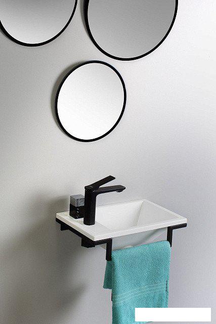 Умывальники Belux Мини-1 HR1240 (черный, с каркасом, сифоном, донным клапаном)