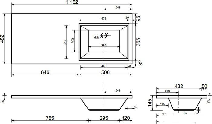 Умывальники Эстет Даллас 115, правая (белый)