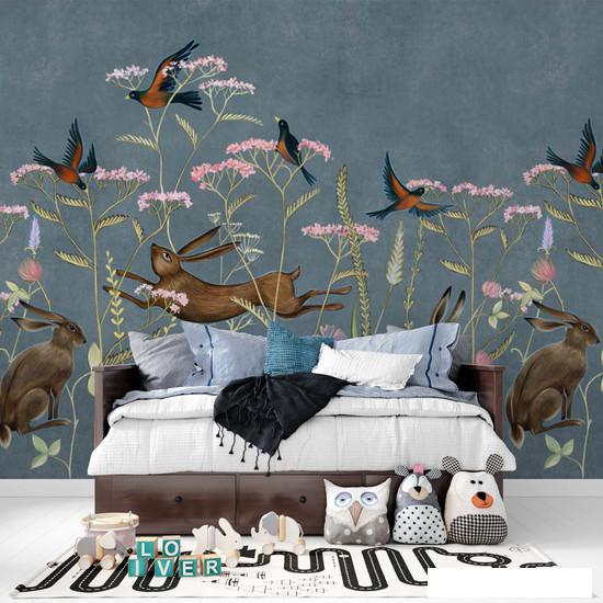 Обои ФабрикаФресок Зайцы в цветах Афреска 563270 (300x270)