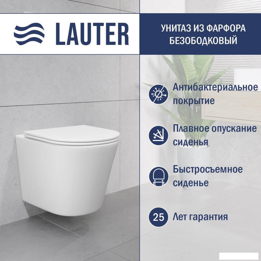 Унитаз подвесной Lauter Longer 2110822 с кнопкой 219701E (круглая, хром)