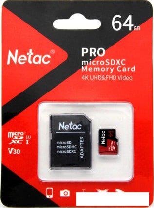 Карта памяти Netac P500 Extreme Pro 64GB NT02P500PRO-064G-R + адаптер Карта памяти Netac P500 Extreme Pro 64GB NT02P500PRO-064G-R + адаптер