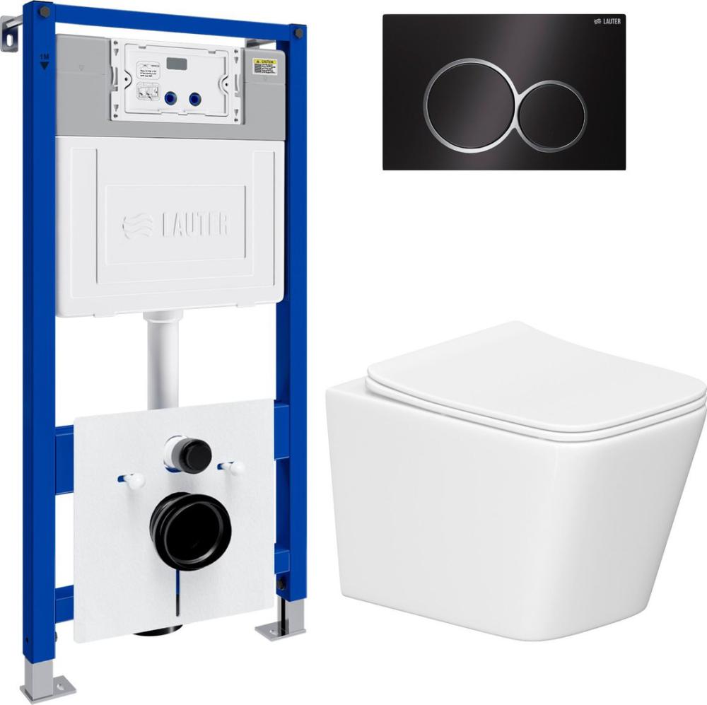 Унитаз подвесной Lauter Square 214903 с кнопкой 219704E (круглая, черный)