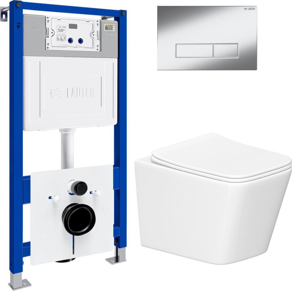 Унитаз подвесной Lauter Square 214903 с кнопкой 219701HD (узкая, хром)