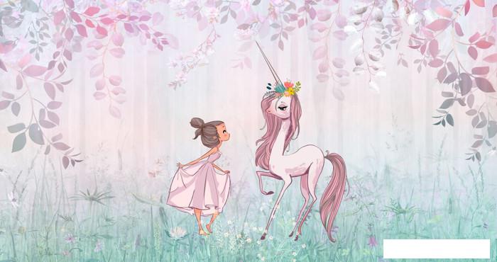 Обои ФабрикаФресок Сказка Девочка и единорог 245265 (500x265)