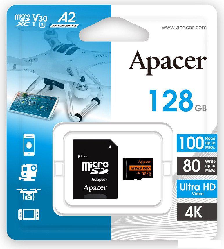 Карта памяти Apacer microSDXC AP128GMCSX10U8-R 128GB (с адаптером)