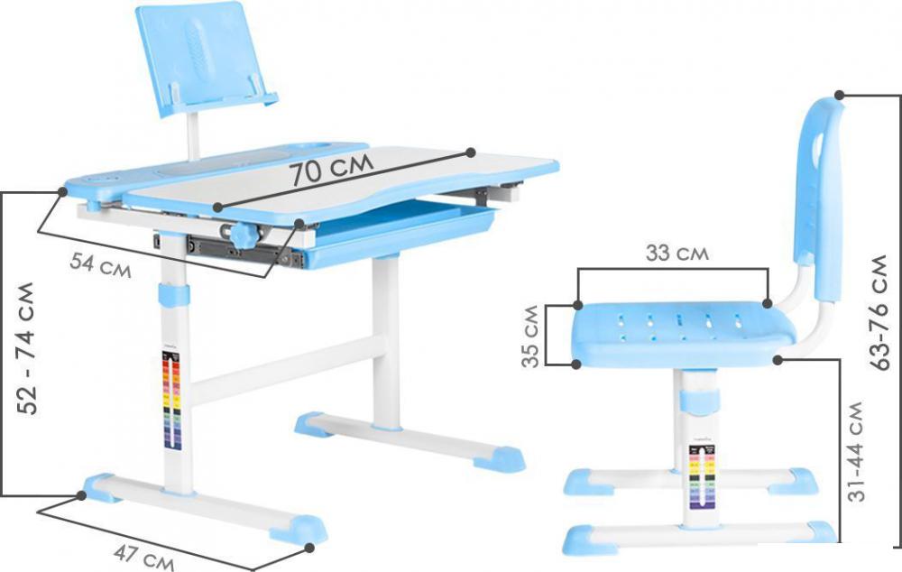 Парта Anatomica Avgusta + стул + выдвижной ящик + подставка (белый/голубой)