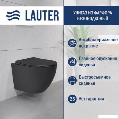 Унитазы Lauter Augsburg с жестким сиденьем Soft Close 21109EC (черный матовый, скрытое крепление)
