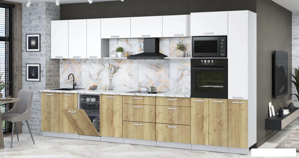 Готовая кухня Интерлиния Мила Лайт 3.8-ПМ3 (белый платинум/дуб золотой/белый гранит)