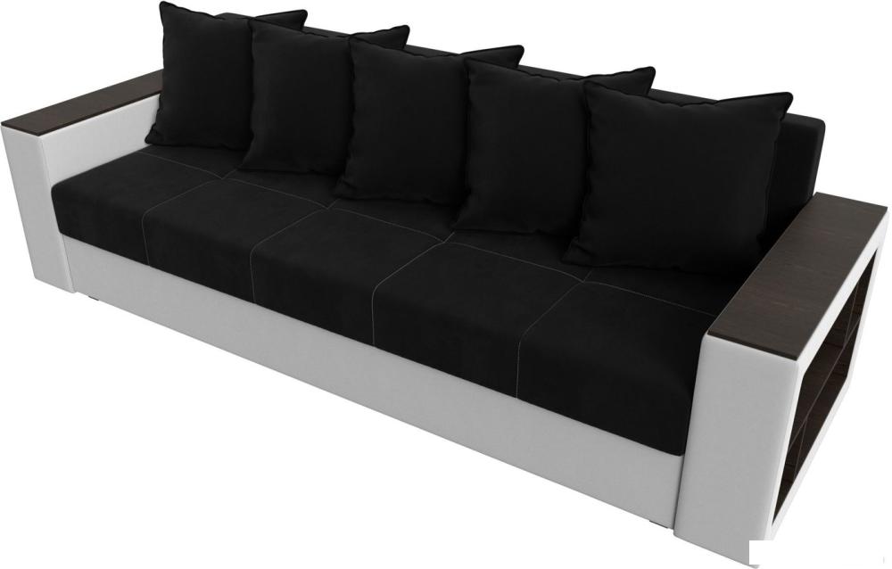 Диваны Лига диванов Дубай лайт полки справа 114330 (микровельвет черный/экокожа белый)