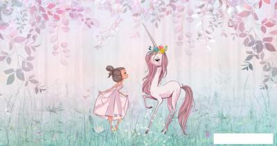 Обои ФабрикаФресок Сказка Девочка и единорог 245265 (500x265)