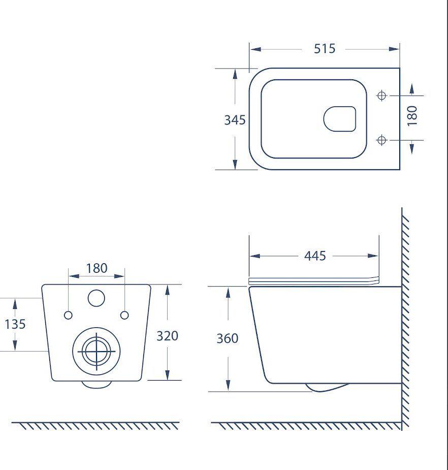 Унитазы Lauter Magdeburg с жестким сиденьем Soft Close 21103EC (черный матовый, скрытое крепление)