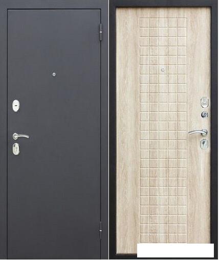 Металлическая дверь ЮрСталь Гарда 205x96 8мм (черный муар/белый ясень, правый)