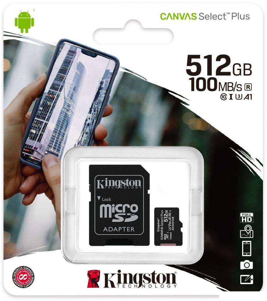 Карта памяти Kingston Canvas Select Plus microSDXC 512GB (с адаптером) Карта памяти Kingston Canvas Select Plus microSDXC 512GB (с адаптером)