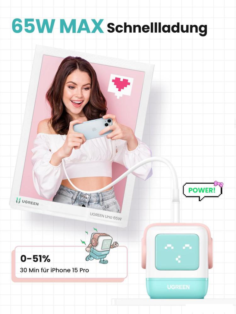 Сетевое зарядное Ugreen Nexode RG 65W CD361 (голубой/розовый)