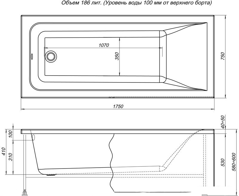 Ванна Aquanet Bright 175x75 (с каркасом и экраном)